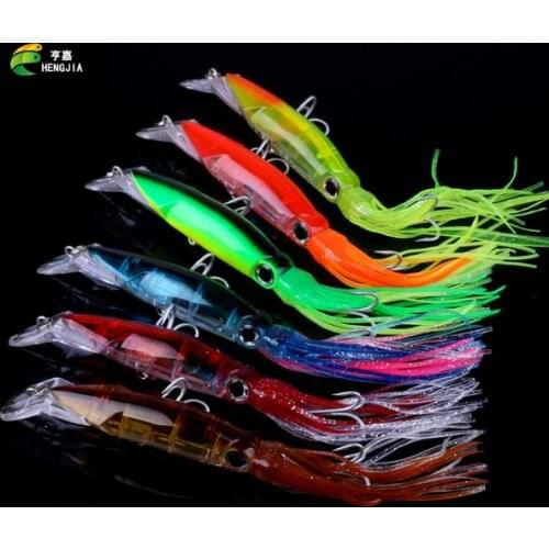 6pcs High Quality Lifelike Octopus Squid Jig Fishing Lure 14cm/40g 6 Colors Available Fishing Bait with Treble Hook Tackle