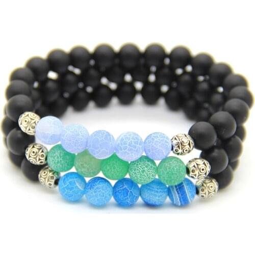 Ailatu Low Profile Rainbow Series of Weathering Onyx Stone Bracelet Healing Balance Beads Reiki Prayer Jewelry for Calm Down