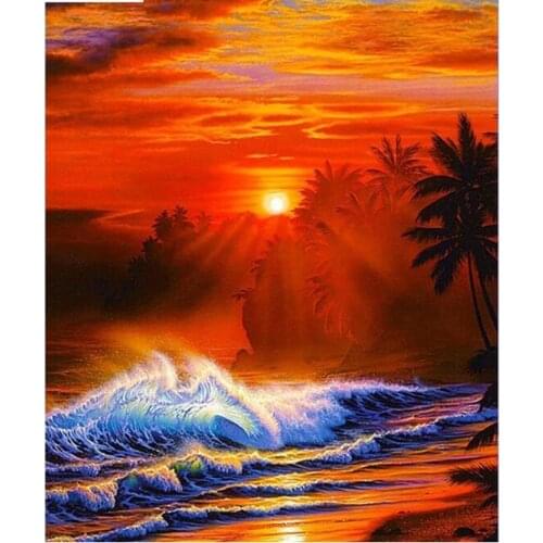 Diamond mosaic embroidery painting sunrise sea wave rhinestone sticker wall papers decoration diamond art needlework handcraft