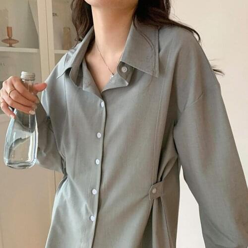 Shirts Womens Tops And Blouses Long Sleeve Spring Ladies Solid Loose Chic Style Shirt Waist Adjustable Shirts for Women Tops