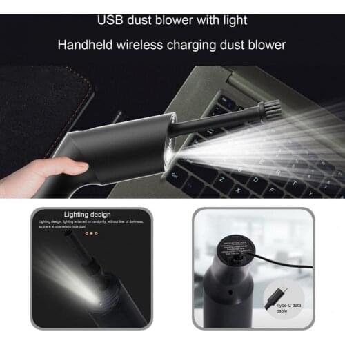 Black Convenient Cordless Dust Blower with Lighting Portable Dust Blower Large Battery Capacity for Computer