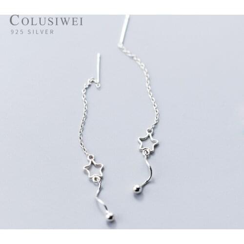 Colusiwei Stars Drop Earrings for Girl 925 Sterling Silver Long Tassel Pentagram Dangle Chain Earring Female 2019 Mode Brincos