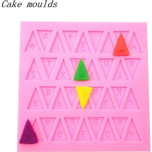 Flag Shape 26 English Letters Triangular Silicone Mold Chocolate Fondant Cake Decorating Tools Random Color