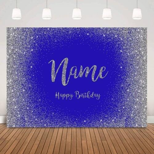 Sliver Glitter Birthday Party Background Decoration Photo Shoot Shiny Dots Blue Customize Happy Birthday Backdrop Photocall