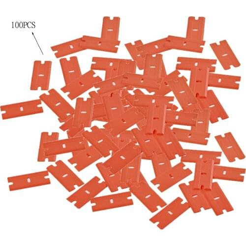 FOSHIO 100PCS Plastic Razor Scraper Blades for Carbon Wrapping Foil Squeegee Double Edged Old Glue Sticker Remover Cleaning Tool