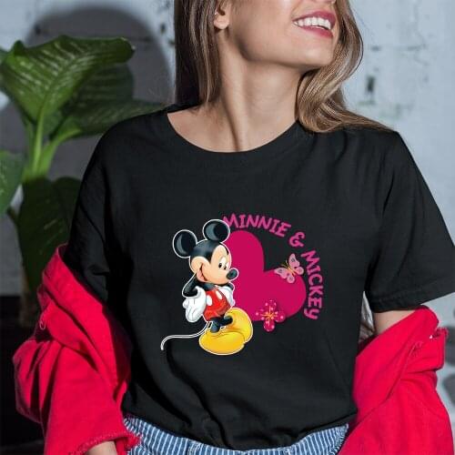 Disney T Shirts Female Kawaii Dropship Fashion Trend Outdoor Mickey Mouse Harajuku Korean Style Black White Women T-shirts Loose