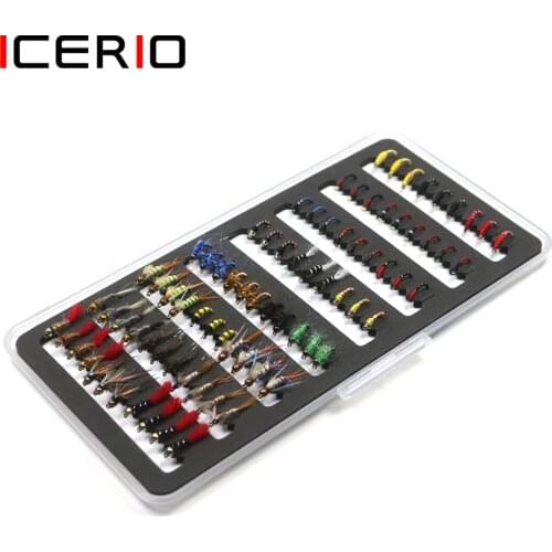ICERIO 80PCS Midge Larvae Pupa Stonefly Nymphs Fly Fishing Flies Kit Assortment with Box