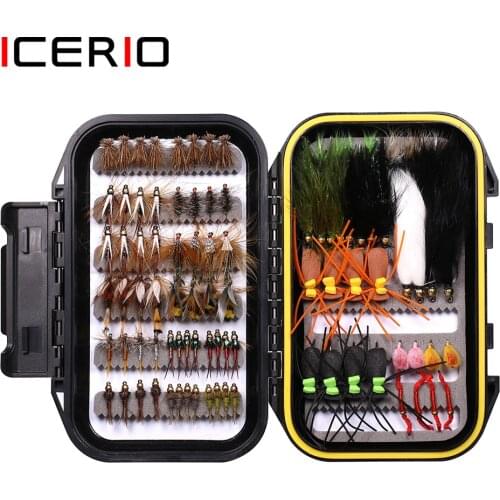 ICERIO 92PCS Dry/Wet Flies,Streamer, Nymph, Emerger with Waterproof Fly Box for Trout Fishing Fly Lures