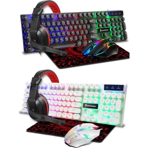 Exquisite 4 In 1 Keyboard Gaming Mouse And RGB Headset Wired Mechanical Keyboard Mouse Headset Kit For Laptop PC Gaming
