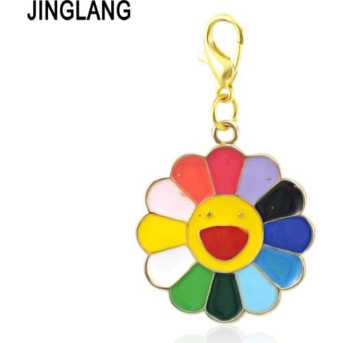 JINGLANG New Enamel christmas Sun Flower Charm For Jewelry Making Fashion Earring Pendant Bracelet And Necklace Charms 50Pcs
