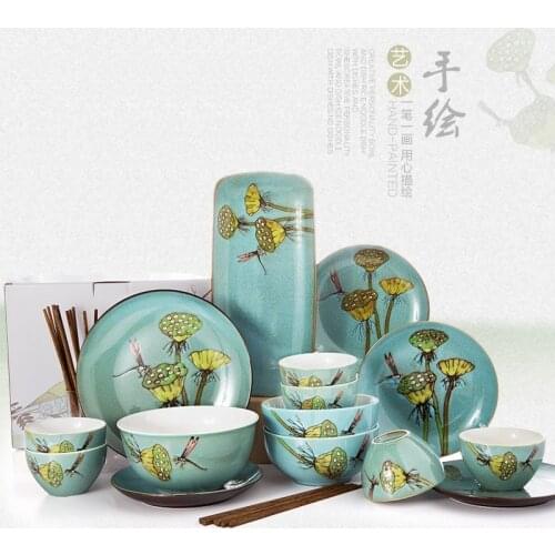 6 person 25 PCS Hand-painted ceramic tableware suit creative personality Chinese household dishes wedding gift boxes
