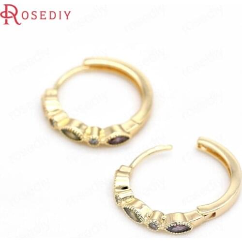 39515)2PCS 24K Gold Color Brass and Zircon Round Earring Hooks Jewelry Making Supplies Diy Findings Accessories