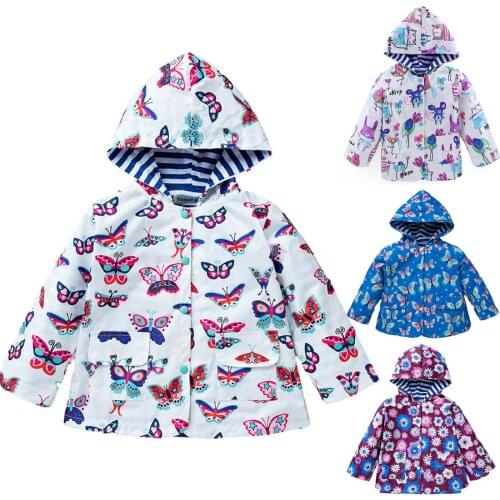Fashion Toddler Infant Kids Baby Girls Printing Long-sleeve Windbreaker Windproof Rainproof Hooded Jackets Raincoat Outwear#g4