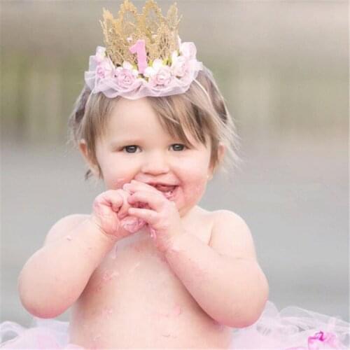 Fashion Mini Felt Glitter Crown with Flower Headband For Girls Gifts 1st Birthday Party DIY Hair Decorative Accessories