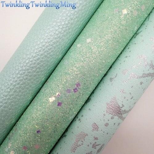 MINT Glitter Fabric, Pearlized Litchi Faux Fabric, Synthetic Leather Fabric Sheets For Bow A4 21x29CM Twinkling Ming XM759