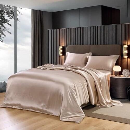 100% Mulberry Silk 25 mm Seamless Blue Milk Tea Colors King Queen Sheet Duvet Cover 4 Pieces Set Customize MS06