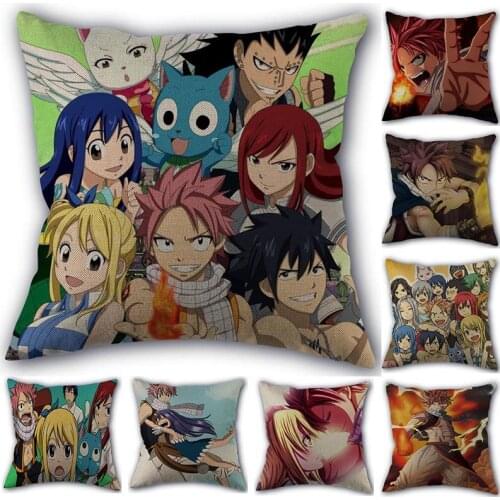 Custom Fairy Tail Pillowcase Cotton Linen Fabric Home Textile Square Pillowcase 45X45cm Wedding Decorative Pillow Cover