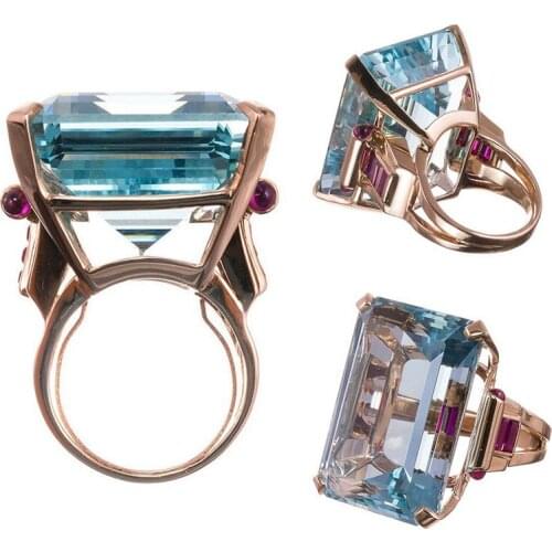 New Big Blue CZ Cubic Zircon Stone Silver Color Rings for Women Fashion Jewelry Valentines Day Gift