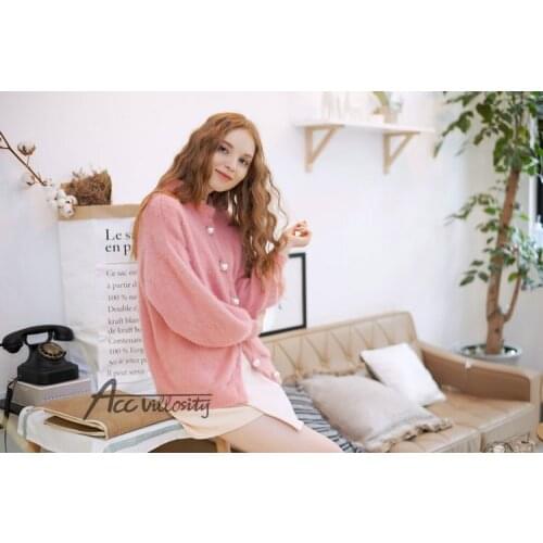 New Pearl mink cashmere sweater coat collar buckle thick sweater knit mink mink cashmere cardigan free shipping