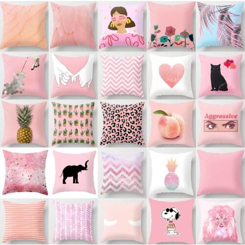 New Nordic Pink Girls Geometric Cushion Cases Cute Creative Pink Patterns Pillows Case Modern Sofa Couch Decorative Throw Pillow