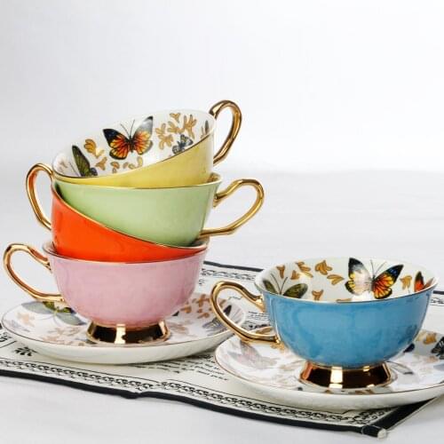 New Style 200ML Ceramic Tea Cup and Saucer set Butterfly Coffee Cup
