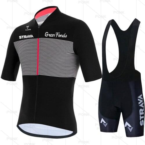 New STRAVA Men Cycling Jersey Summer Short Sleeve Set Maillot cycling bib shorts Bicycle Clothes Sportwear Shirt Clothing Kit
