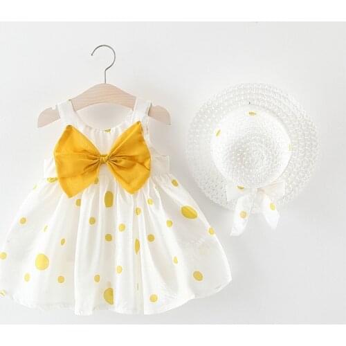 Newborn Baby Clothing Girls Sweet Casual Dresses 2020 Summer New Polka Dots Printing Flower Bowknot Sleeveless Princess Dress