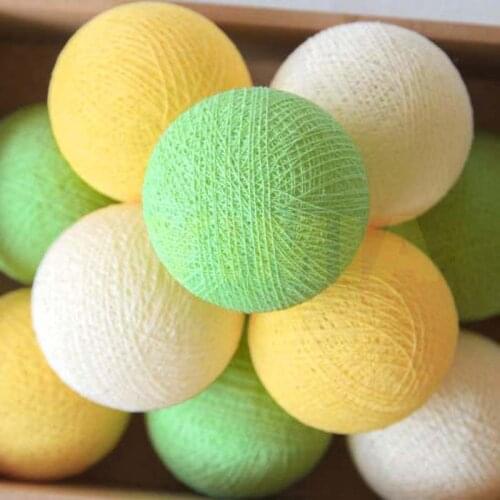 Pastel Green Yellow Cream Handmade Cotton Ball LED String Holiday Christmas Lights for Bedroom Wedding Birthday Gift Patio Party