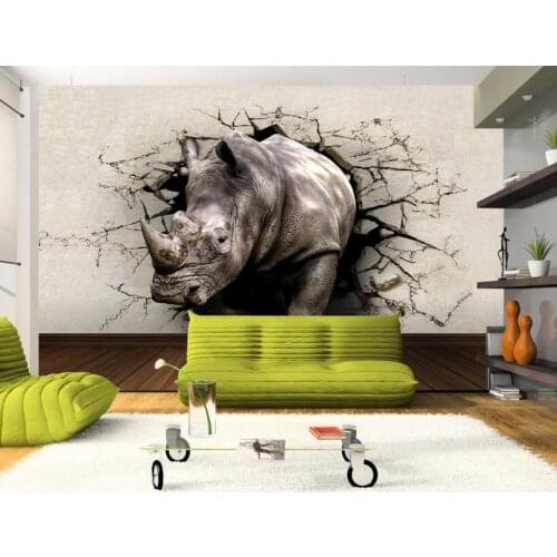 Custom photo 3d wallpaper Rhino hole in the wall background painting 3d wall murals wallpaper for living room home decor
