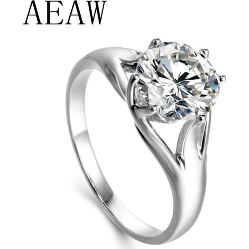 AEAW Stunning 3Ct Carat Moissanite Ring 14K White Gold Setting DEF Color VVS1 Moissanite Engagement Ring Romantic Fine Jewelry