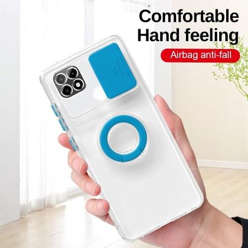 Transparent Soft Silicone Stand Ring Shockproof Coque For Samsung GalaxyA22 Galaxy A22 A 22 2021Push Pull Camera Protection Case