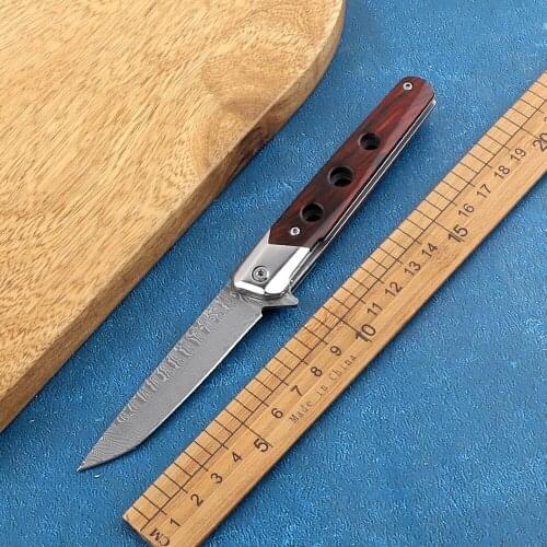 VG10 Damascus rosewood handle folding knife outdoor tactical hunting camping self-defense tool knife