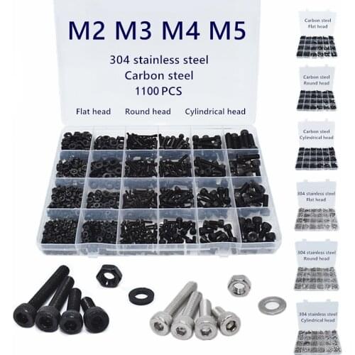 Boxed Screws M2 M3 M4 M5 M6 304 Stainless Steel Hexagon Hex Socket Cap Head Screw Bolt Nut Set Black Carbon Steel Assortment Kit