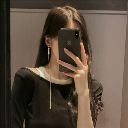 YANGLIUJIA sen is a fairy long tassels personality pearl earring sweet girl heart earrings female jewelry accessories gifts