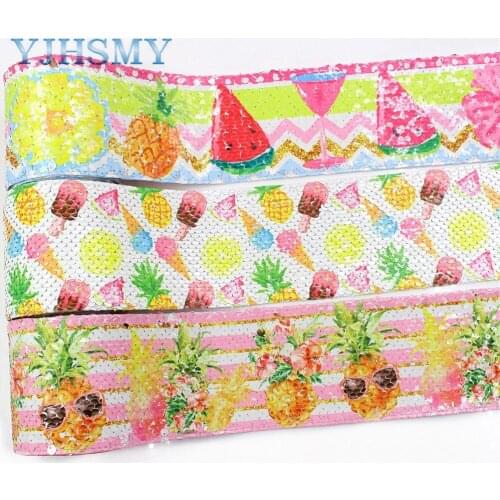 YJHSMY I-19504-1159,Printing Sequin Shiny Glitter Cartoon 75mm(3") Ribbon DIY Hairbows Accessories Wedding Party Decoration 2y