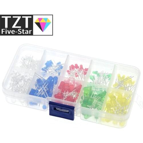 TZT 200PC/Lot 3MM 5MM Led Kit With Box Mixed Color Red Green Yellow Blue White Light Emitting Diode Assortment 20PCS Each New