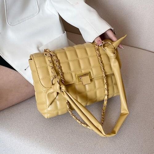 Luxury Brand Women Lattice Chain Flap Bags Pu Leather Crossbody Bag Designer Shoulder Messenger Bag Black White Yellow Handbags