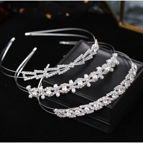 Silver crystal wedding tiara headbands pearl princess hairbands for women girls bridal hair accessories