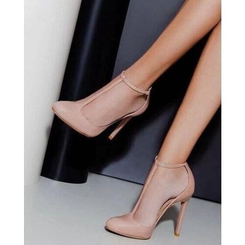 Customized Nude Leather Women Shoes High Heels Round Toe T-bar Ankle Strap Banquet Dress Shoes Ladies High Heels Pumps 12cm