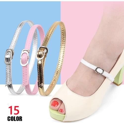 Lady Women Detachable Adjustable Anti-Slip PU Leather Crossed Shoe Straps Band with Buckle for Holding Loose High Heel Shoelace