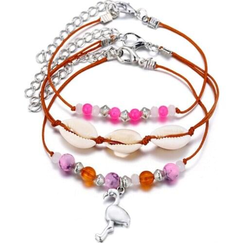 ZV Handmade Nature Shell Foot Chain for Women Flamingo Charm Summer Beach Bracelet Bohemian Multilayer Anklets Gift for Friends