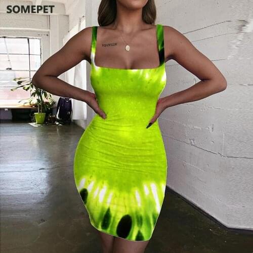 SOMEPET Kiwi Dress Women Fruit Bodycon Dress Green Halter Sleeveless Dizziness Ladies Dresses Womens Clothing Plus Size Short