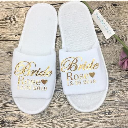 Custom 1 pair bride to be one-time wedding bridesmaid soft slippers bride hen party supplies wedding decoration gift Bridesmaid