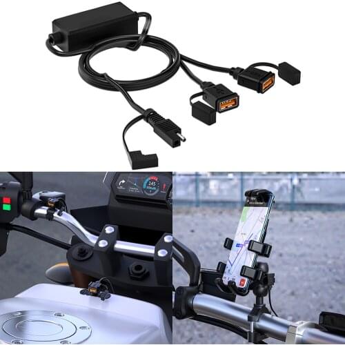 12V-24V Waterproof Motorcycle Handlebar Charger USB Dual Port Motorcycle Charger SAE Version Configuration Quick Charger 3.0