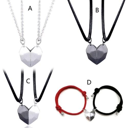2Pcs Lovers Heart Pendant Couple Strong Magnetic Distance Heart Pendant Necklace