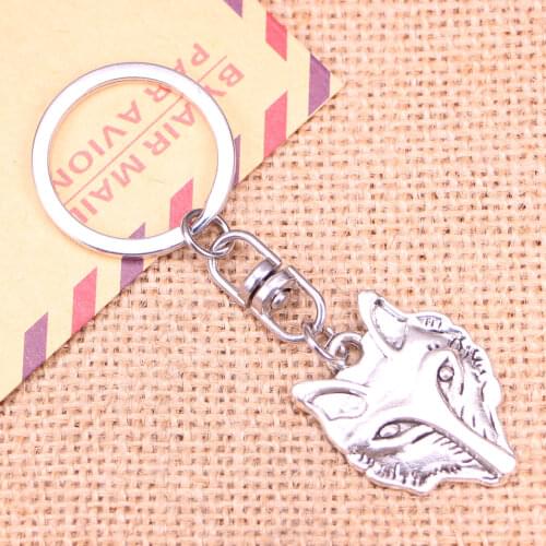 20pcs New Fashion Keychain 31x24mm wolf head Pendants DIY Men Jewelry Car Key Chain Ring Holder Souvenir For Gift