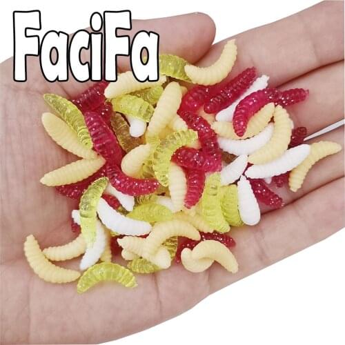 25 or 100 pcs Soft Lure Silicone Bait 0.4g 2cm Maggot Grub Carp Fishing Soft Fishing Lure Hook Smell Worms Glow Shrimp Fish Lure