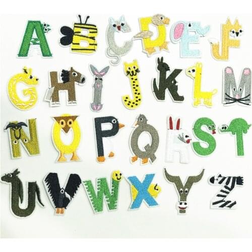 26Pcs Animals Bee Giraffe Frog English Alphabet Letter A-Z Applique Iron On letters Patch For Clothing Badge Paste Bag Shoes