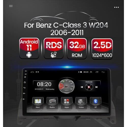 Car Video Carplay Stereo Auto Player Multimedia Android11 For Benz C-Class 3 W204 2006-2010 2011 Radio GPS FM/AM Navigation 2Din