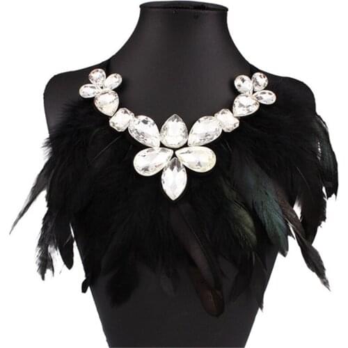 Large Rhinestone Necklace For Women Pendant Girls Multicolor Personality Choker Feather Fashion Necklace